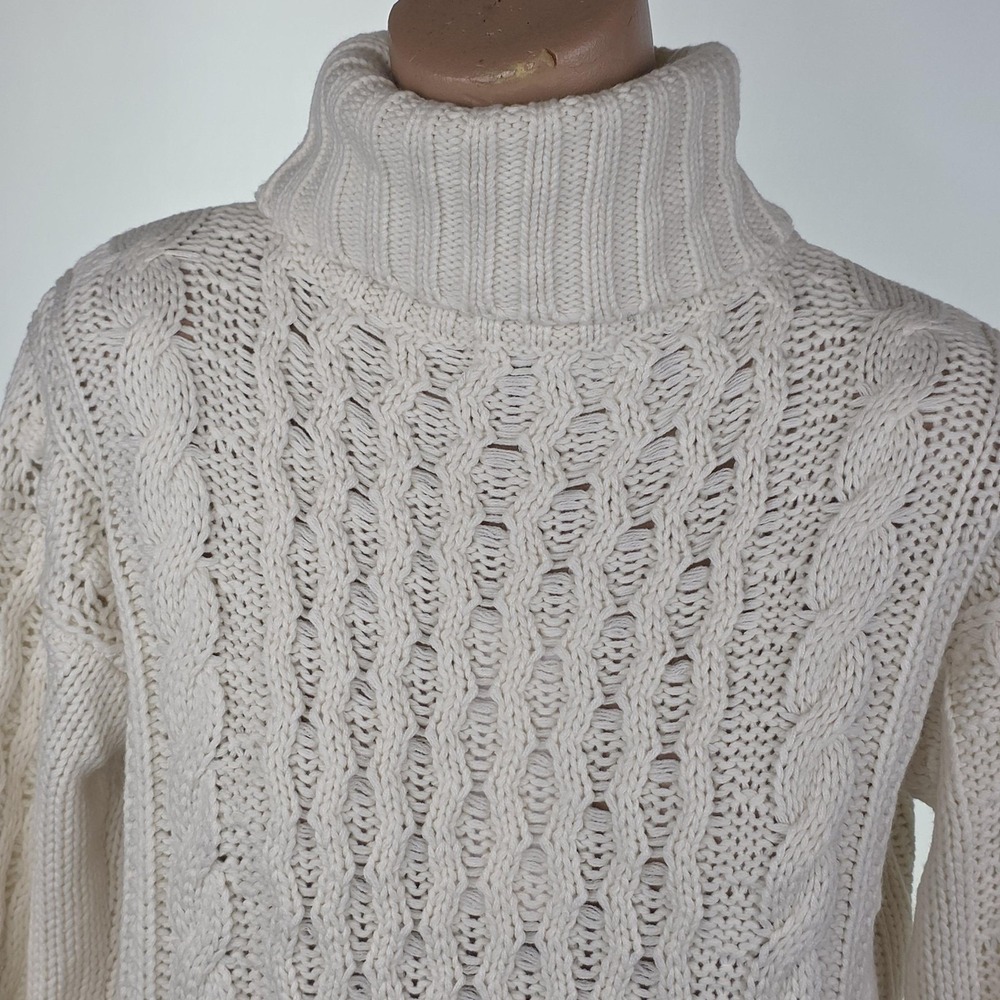 525 Sweater Womens XS White Cable Knit Turtleneck Long Sleeve Pullover Casual - Picture 9 of 10